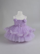 "Girls Lavender Tulle Party Dress – Sparkly Birthday Dress with Flowers & Bow"