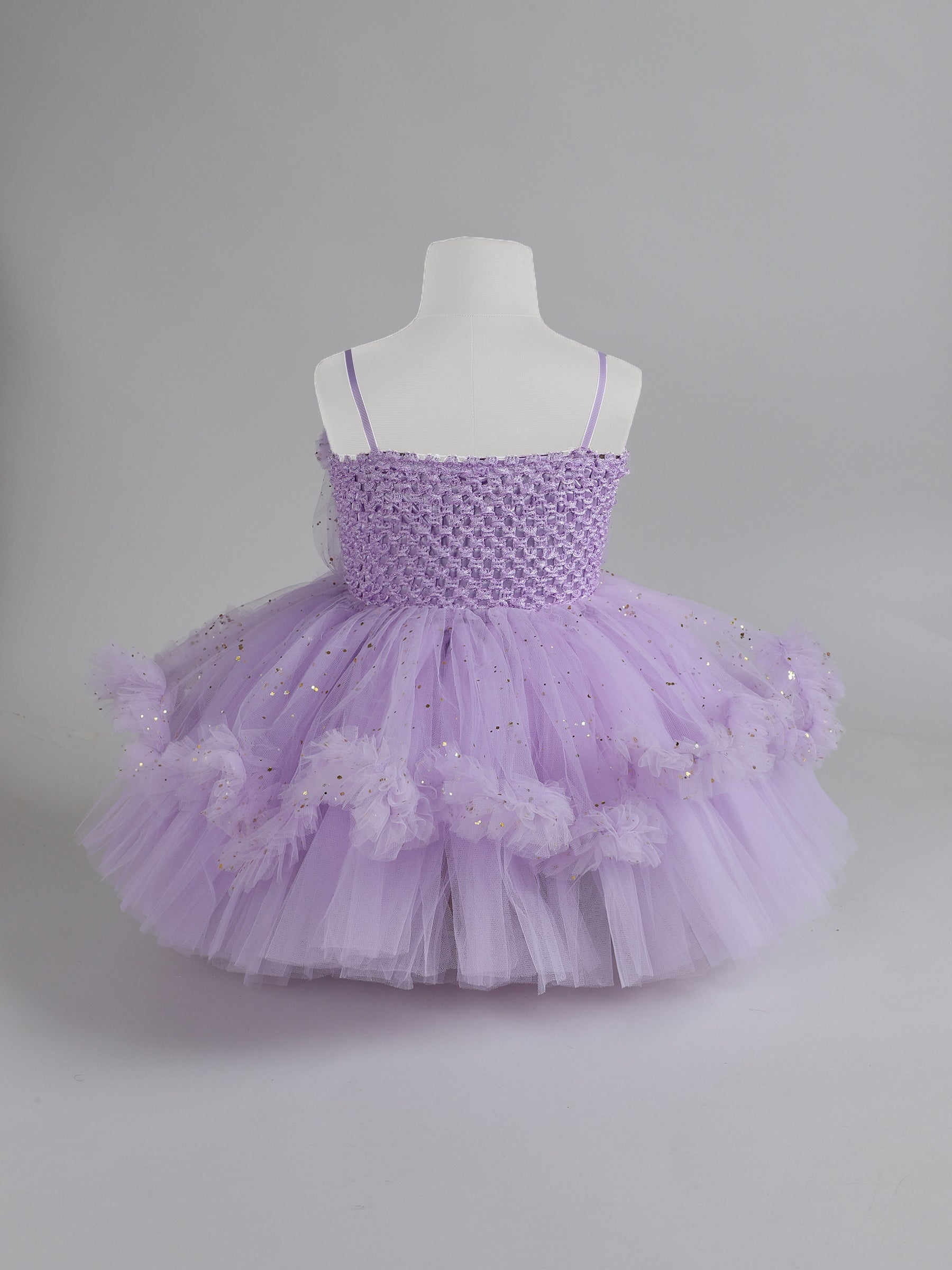 "Girls Lavender Tulle Party Dress – Sparkly Birthday Dress with Flowers & Bow"