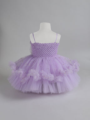 "Girls Lavender Tulle Party Dress – Sparkly Birthday Dress with Flowers & Bow"
