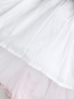 "Shimmering Pastel Ruffle Tutu Frock for Girls – Iridescent Layers with Bow & Floral Detail"