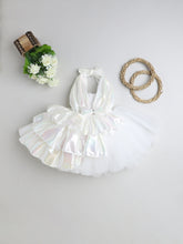 White Shimmer Halter Tulle Dress for Girls – Iridescent Layers with Big Bow