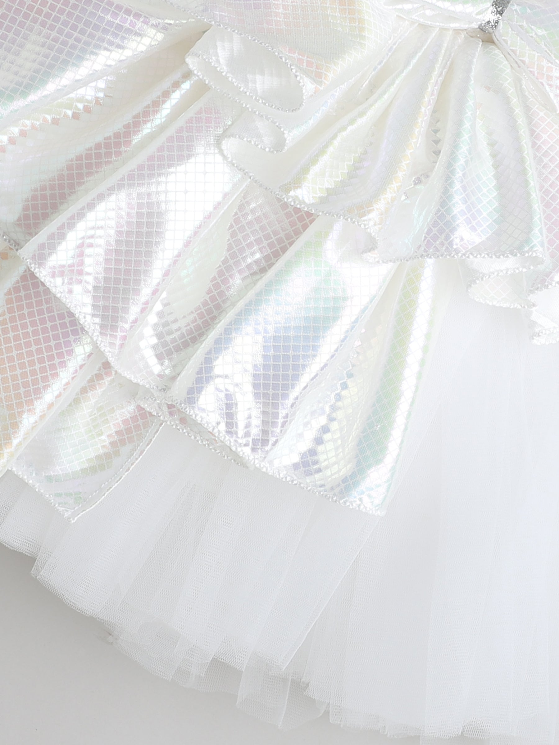White Shimmer Halter Tulle Dress for Girls – Iridescent Layers with Big Bow