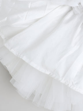 White Shimmer Halter Tulle Dress for Girls – Iridescent Layers with Big Bow