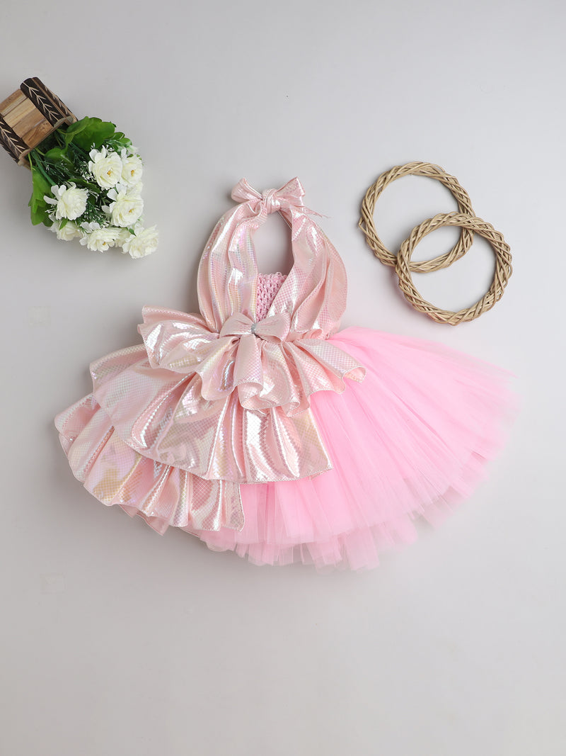Sparkle Halter Tulle Knee Length Party Dress for Girls – Layered Ruffles with Big Bow
