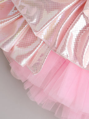Sparkle Halter Tulle Knee Length Party Dress for Girls – Layered Ruffles with Big Bow