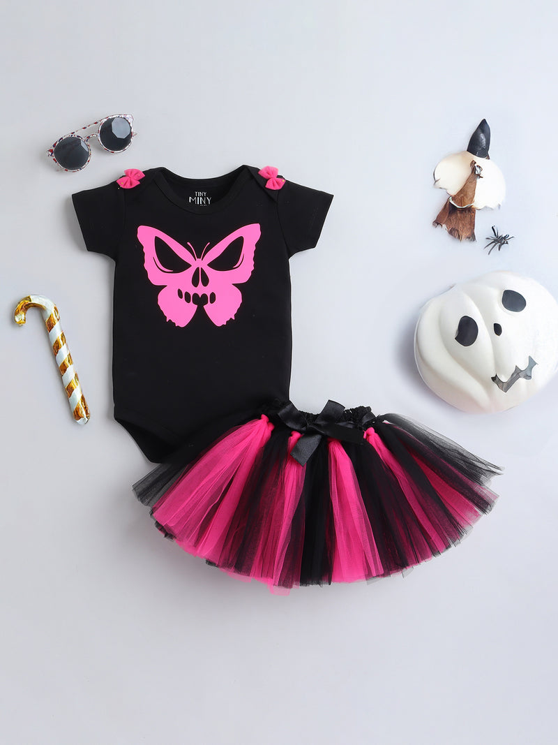 Pink Skull Butterfly Tutu Set for Baby Girls