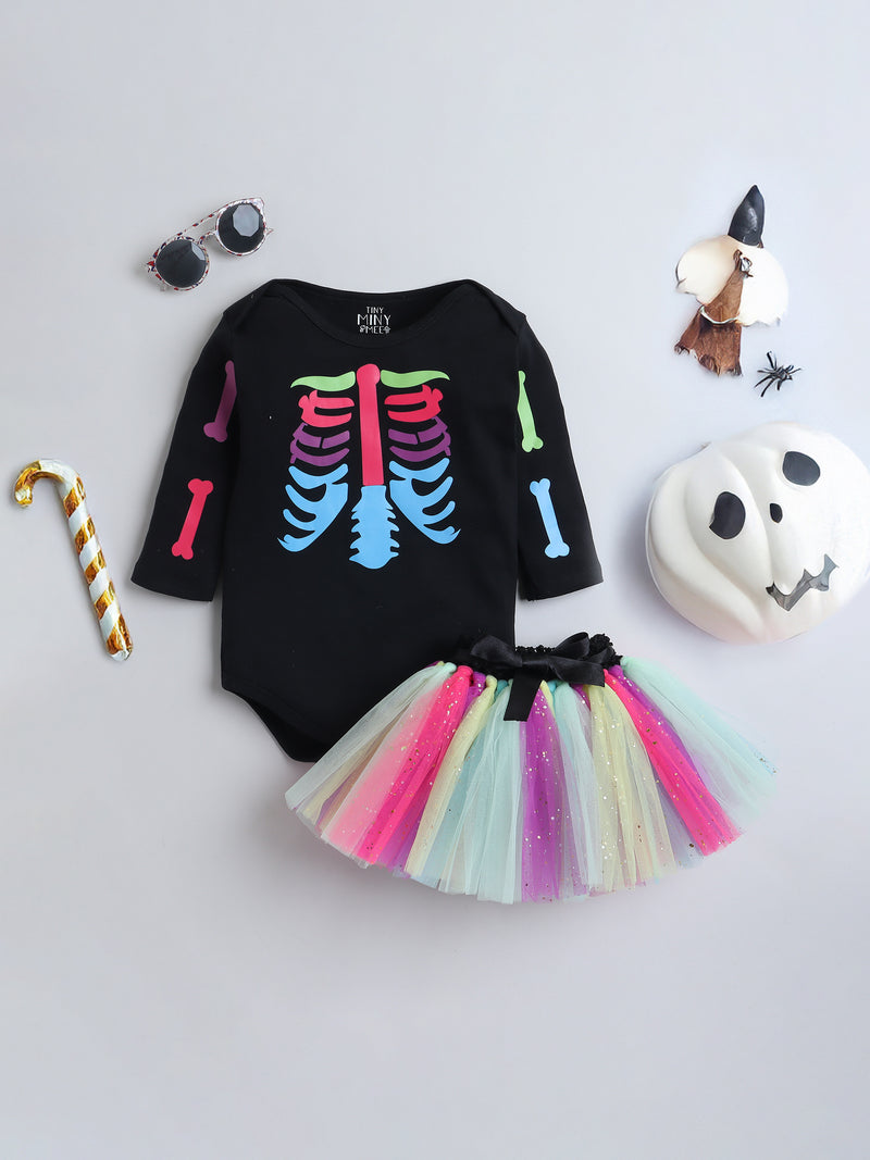Rainbow Halloween Skeleton Tutu Set for Baby Girls