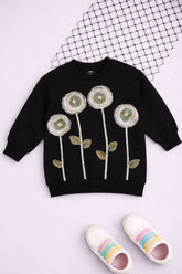 Black Floral Hand-Embellished Kids Sweatshirt