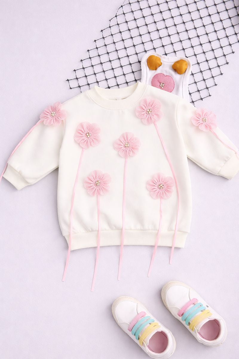 Soft, sweet, and stylish—an elegant sweatshirt blooming with delicate pink florals.