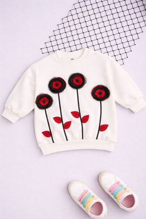 Black Floral Hand-Embellished Kids Sweatshirt