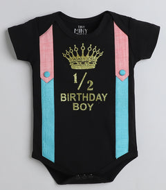 Boys Half Bday printed bodysuit - Black