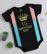 Boys Half Bday printed bodysuit - Black