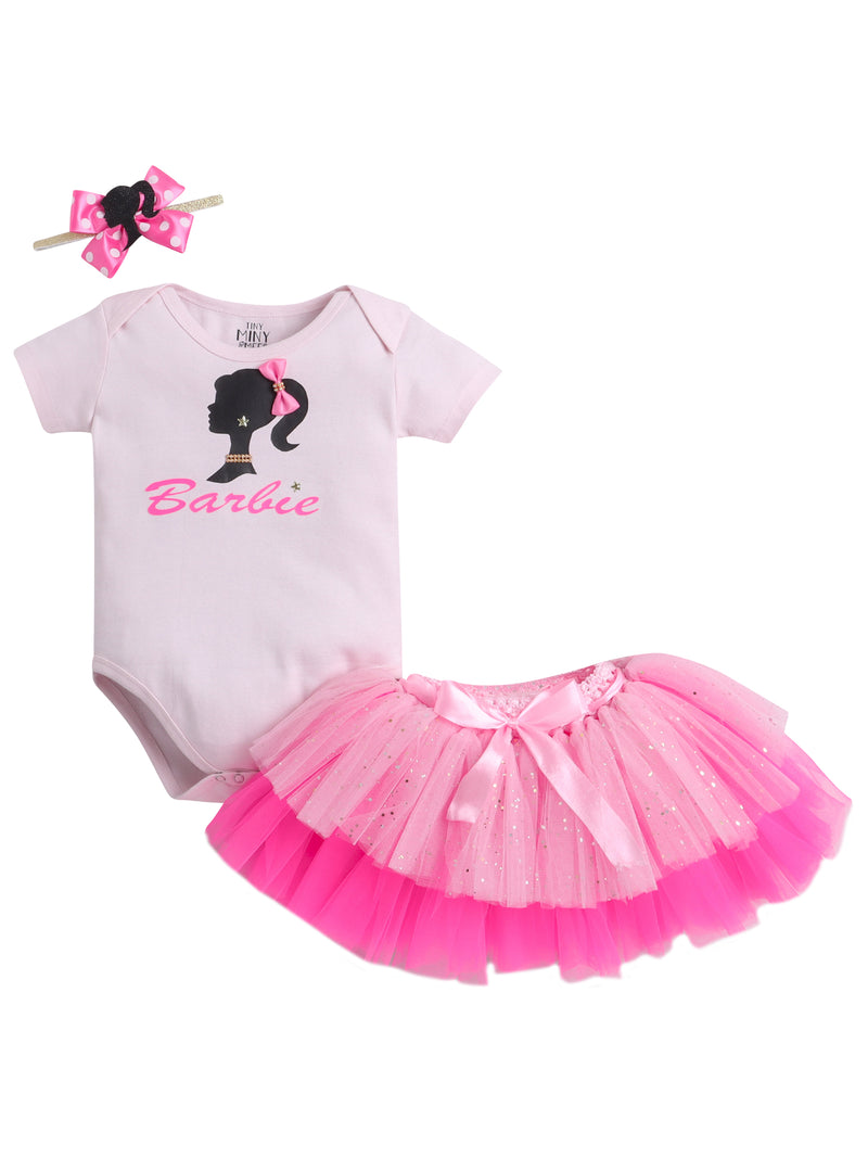 Barbie Theme Baby Girl Outfit Set – Romper & Tutu Skirt with Accessories