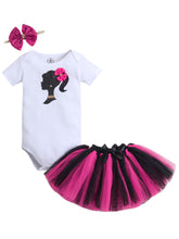 Barbie Theme Baby Girl Outfit Set – White Romper & Pink-Black Tutu Skirt with Accessories