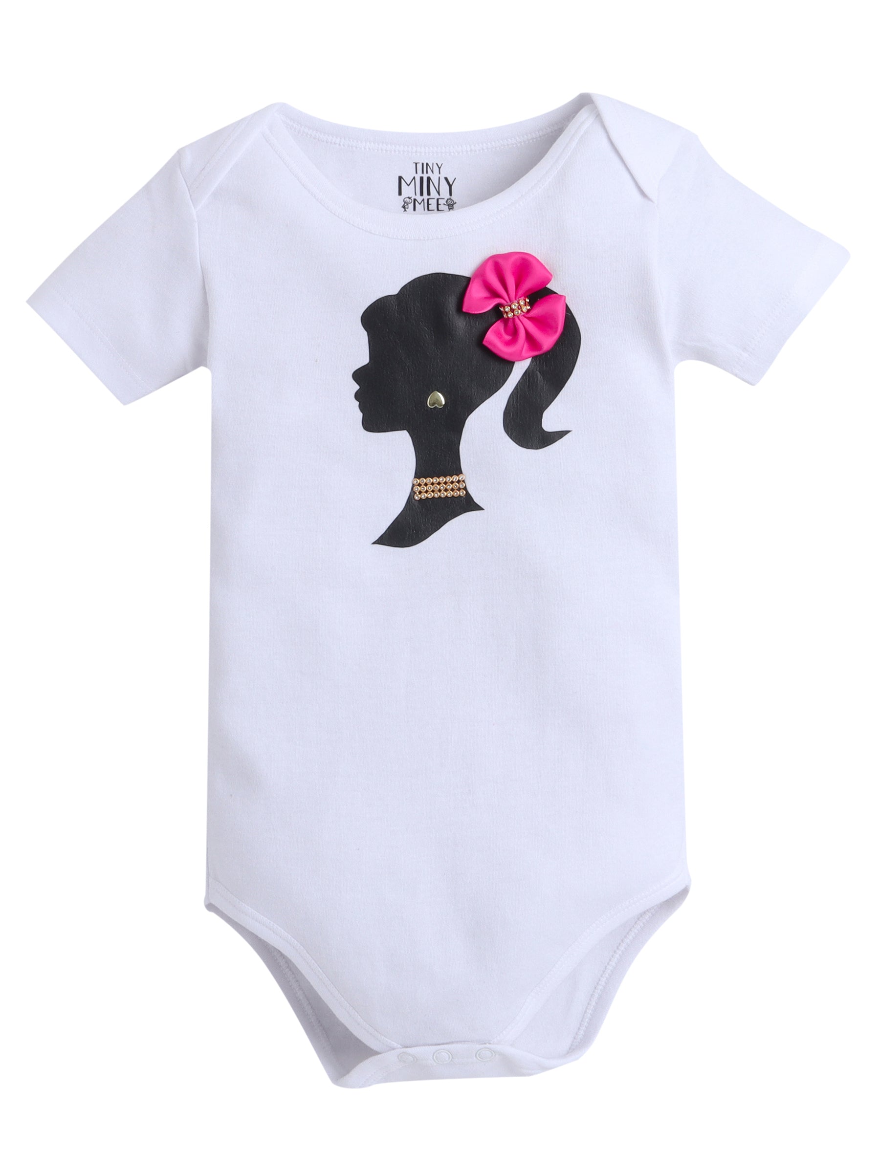 Barbie Theme Baby Girl Outfit Set – White Romper & Pink-Black Tutu Skirt with Accessories