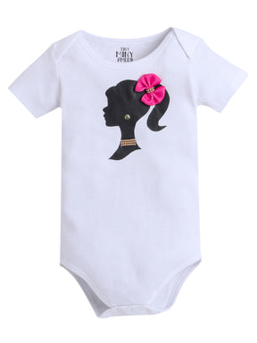 Barbie Theme Baby Girl Outfit Set – White Romper & Pink-Black Tutu Skirt with Accessories