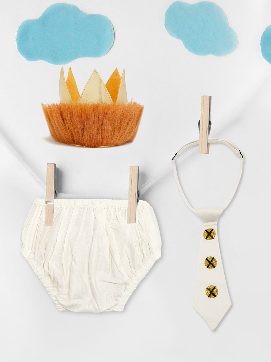 TINY MINY MEE GLACE COTTON WILD ONE BABY PHOTOSHOOT OUTFIT INCLUDES BLOOMER, CROWN AND TIE-WHITE