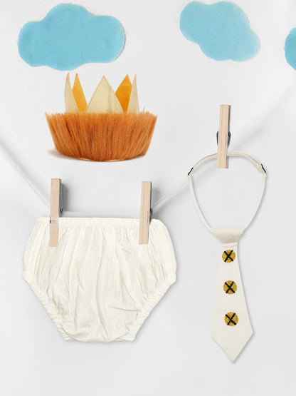 TINY MINY MEE GLACE COTTON WILD ONE BABY PHOTOSHOOT OUTFIT INCLUDES BLOOMER, CROWN AND TIE-WHITE