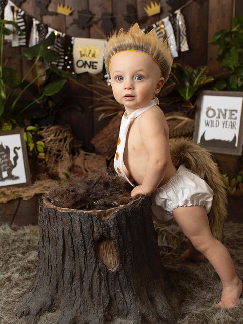 TINY MINY MEE GLACE COTTON WILD ONE BABY PHOTOSHOOT OUTFIT INCLUDES BLOOMER, CROWN AND TIE-WHITE