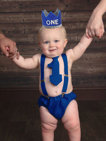 TINY MINY MEE GLACE COTTON BABY BOY BIRTHDAY PHOTOSHOOT OUTFIT INCLUDES BLOOMER WITH GALLIES,CROWN AND ONE SHAPE TIE-BLUE