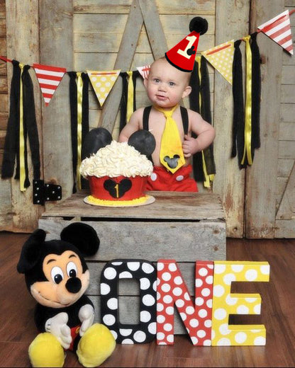 TINY MINY MEE GLACE COTTON BABY BOY MOUSE BIRTHDAY PHOTOSHOOT OUTFIT INCLUDES BLOOMER WITH GALLIES, CAP AND TIE-RED&YELLOW