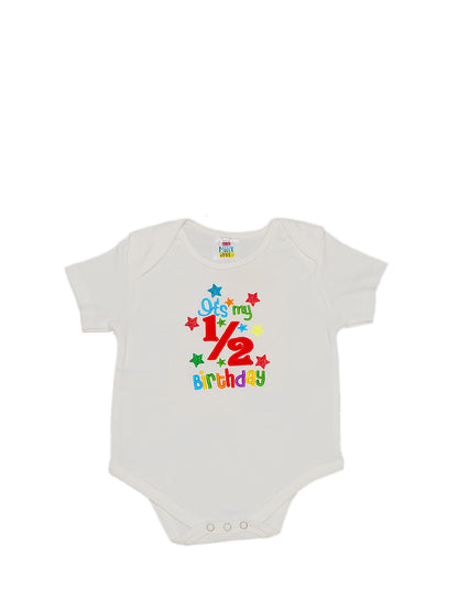 TINY MINY MEE COTTON MULTICOLOR STAR 1/2 BIRTHDAY-WHITE & MULTICOLOR