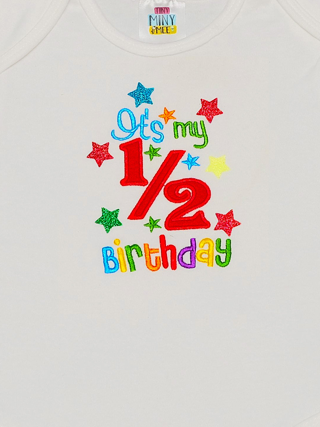 TINY MINY MEE COTTON MULTICOLOR STAR 1/2 BIRTHDAY-WHITE & MULTICOLOR