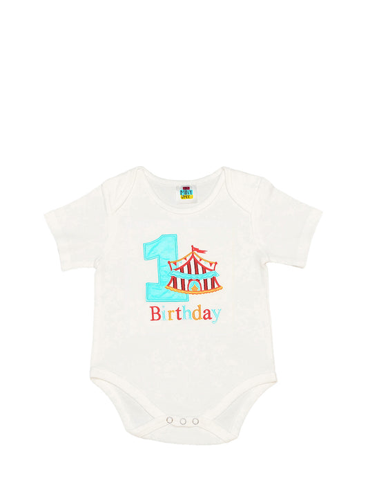 TINY MINY MEE COTTON CIRCUS FIRST BIRTHDAY EMBROIDERED BODYSUIT