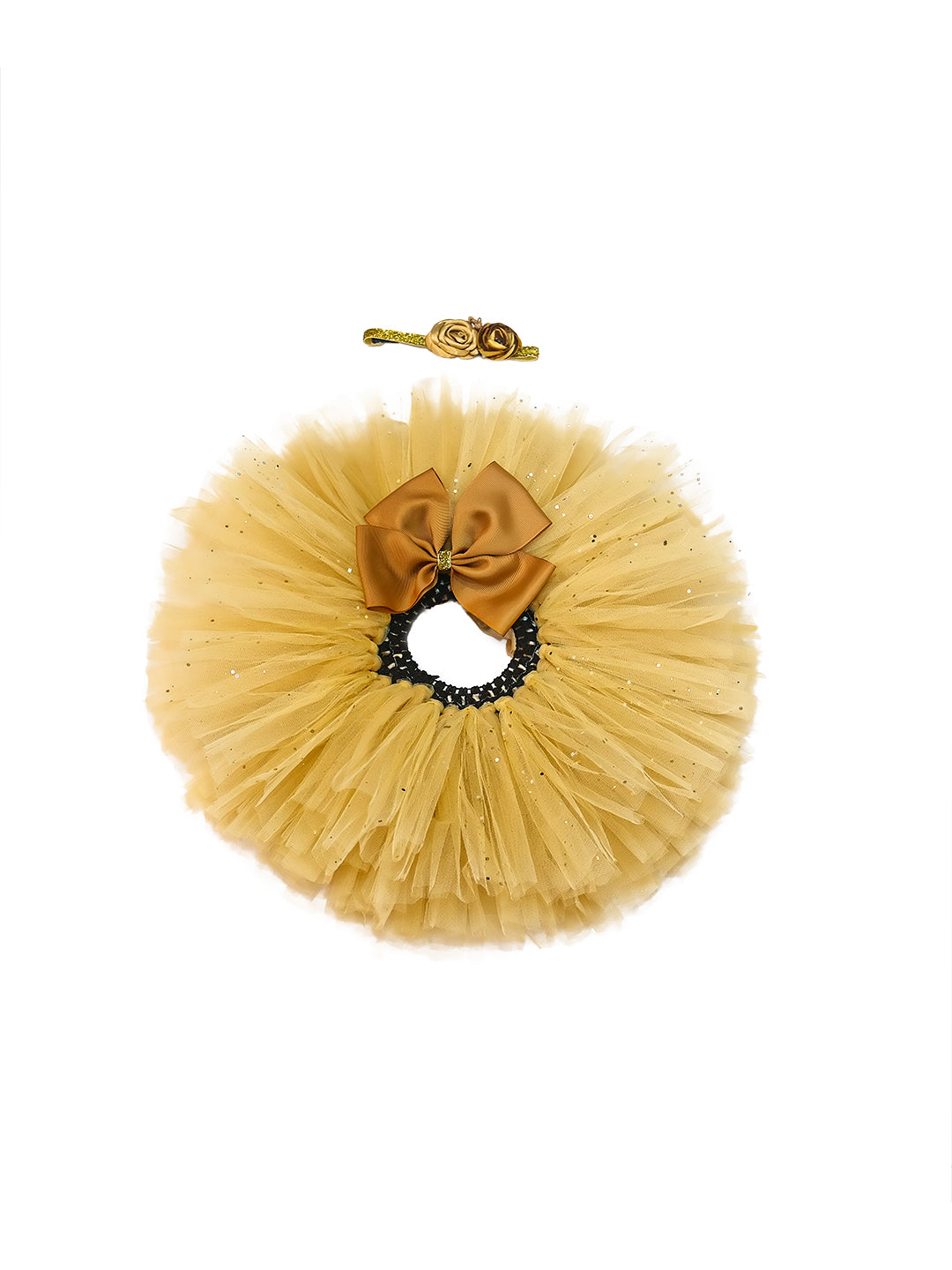 TINY MINY MEE-ROYAL GOLD FLORAL  TUTU SKIRT & HEADBAND-GOLD