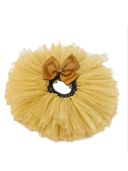 TINY MINY MEE-ROYAL GOLD FLORAL  TUTU SKIRT & HEADBAND-GOLD