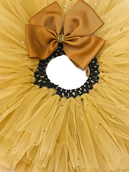 TINY MINY MEE-ROYAL GOLD FLORAL  TUTU SKIRT & HEADBAND-GOLD