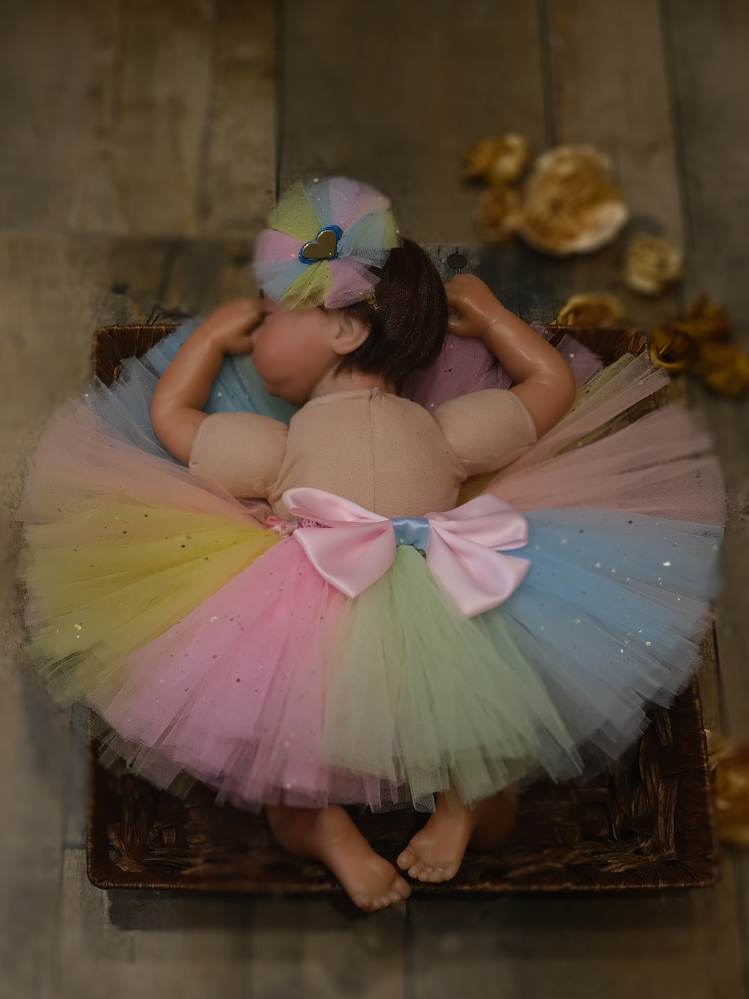 TINY MINY MEE-MULTI CANDY COLOR HEART TUTU SKIRT & HEADBAND-MULTICOLOR