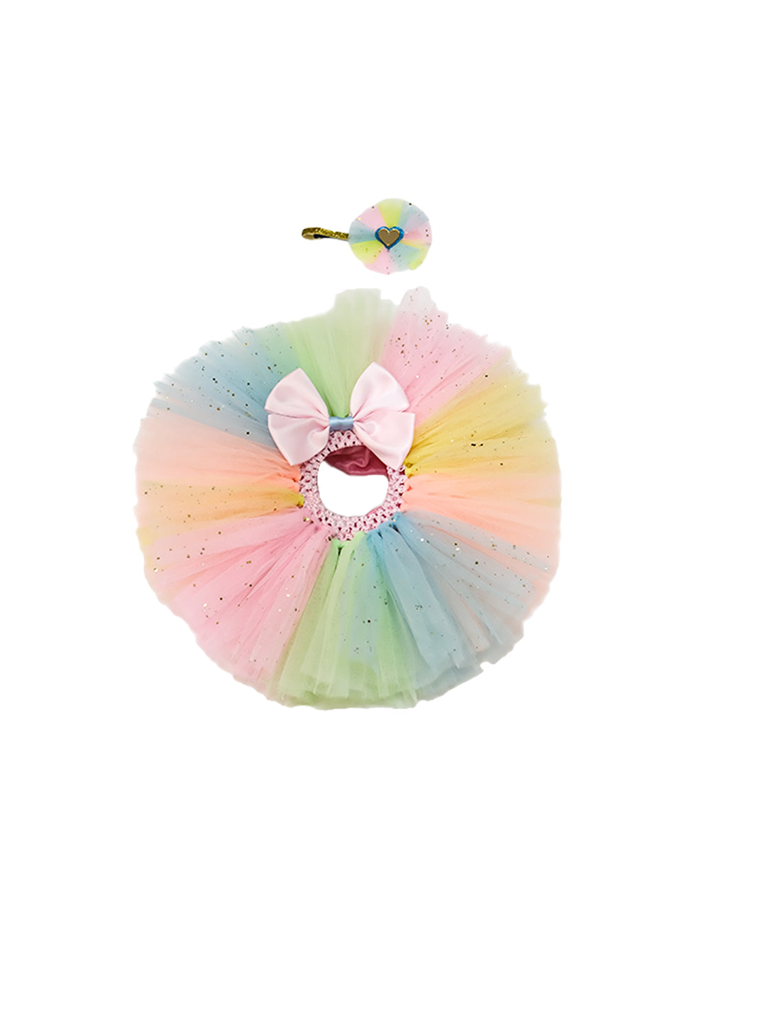 TINY MINY MEE-MULTI CANDY COLOR HEART TUTU SKIRT & HEADBAND-MULTICOLOR