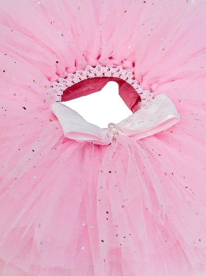 TINY MINY MEE-PASTEL PINK LACY FLOWER TUTU SKIRT & HEADBAND-PINK