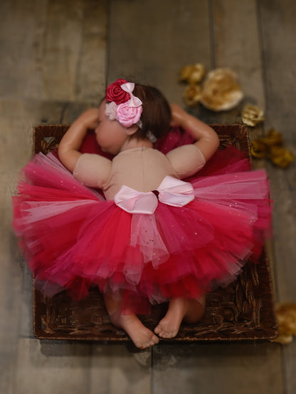 TINY MINY MEE-SHADES OF PINK FLORAL BUNCH TUTU SKIRT & HEADBAND-PINK