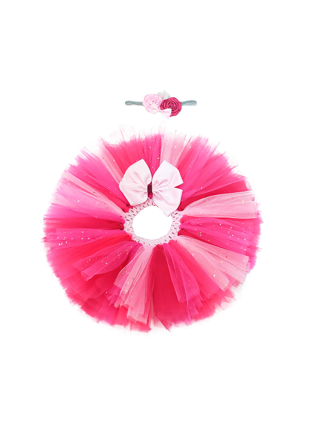 TINY MINY MEE-SHADES OF PINK FLORAL BUNCH TUTU SKIRT & HEADBAND-PINK