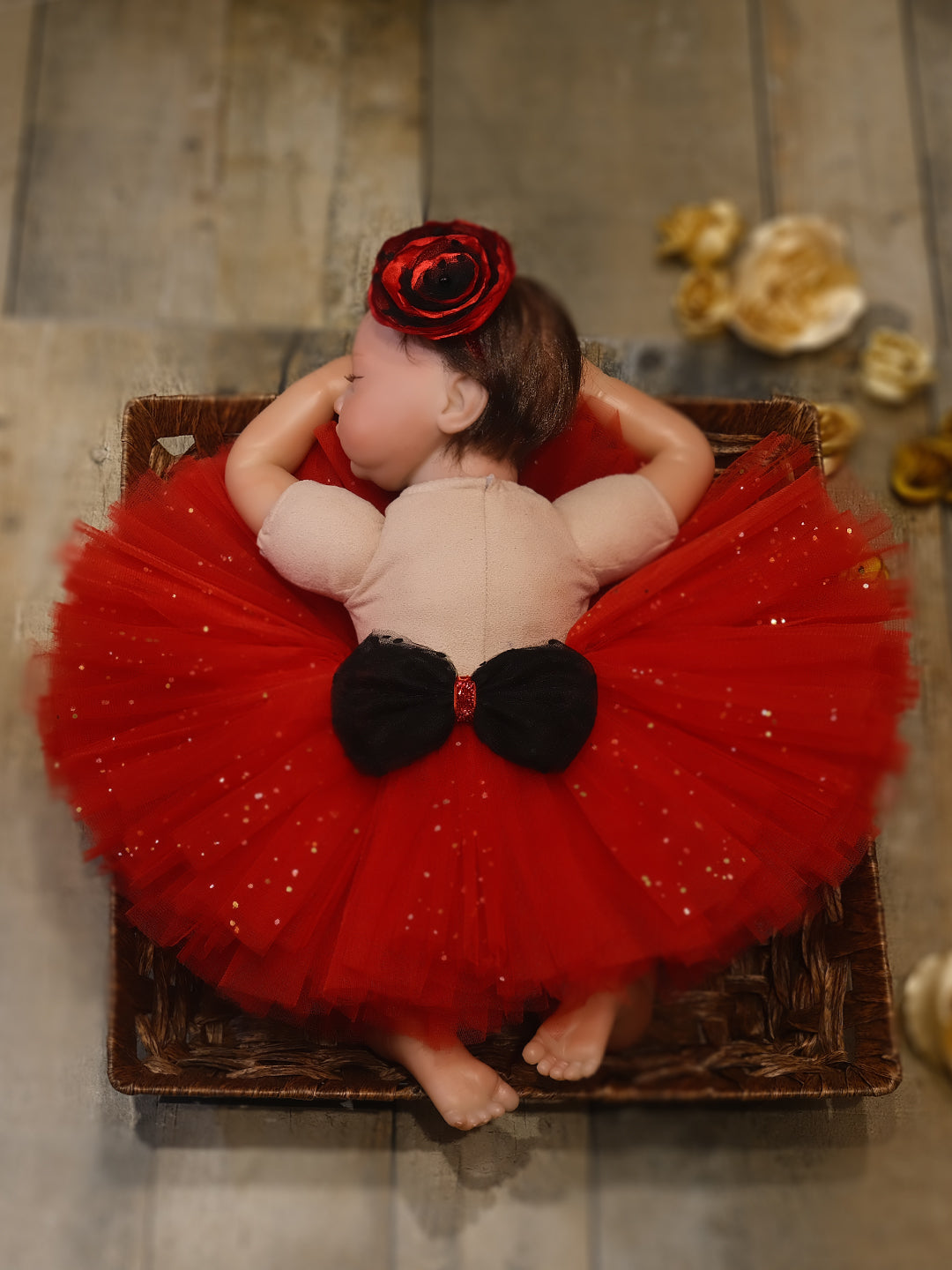 TINY MINY MEE-RED TUTU SKIRT & HEADBAND WITH BIG BOW-RED