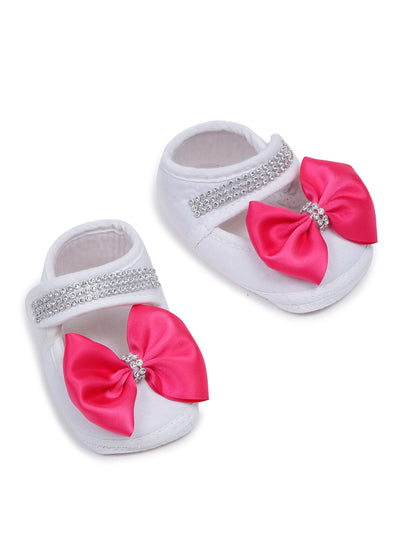 TINY MINY MEE SLIVER PRINCESS FUCHIA BOW SLEEPSUIT WITH SHOES-WHITE