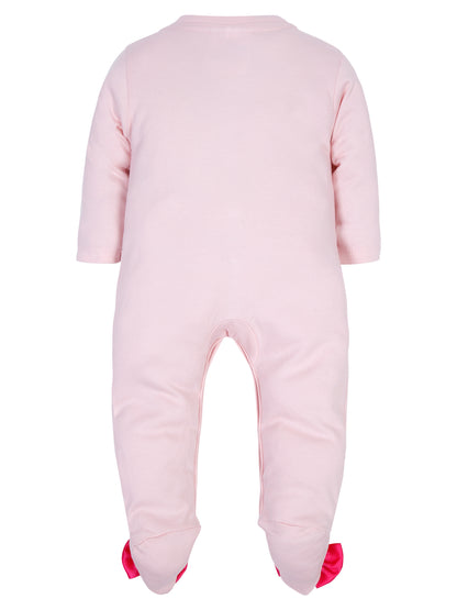 TINY MINY MEE RHINESTONE CROWN PATCH PINK SLEEPSUIT WITH FUCSHIA BOWS AND SHOES-PINK