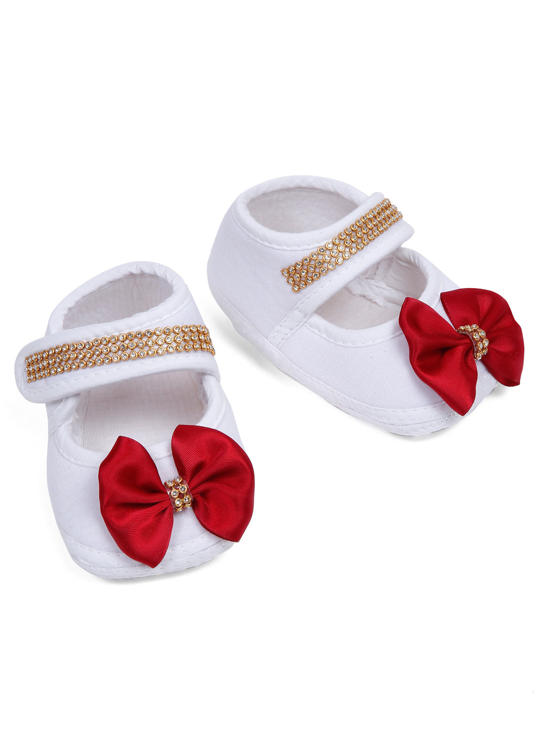 TINY MINY MEE RHINESTONE CROWN PATCH SLEEPSUIT WITH MAROON BOWS AND SHOES-WHITE