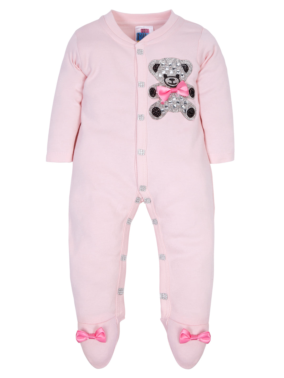 TINY MINY MEE PINK BOW TEADY BEAR SLEEPSUIT SET WITH SHOES-PINK