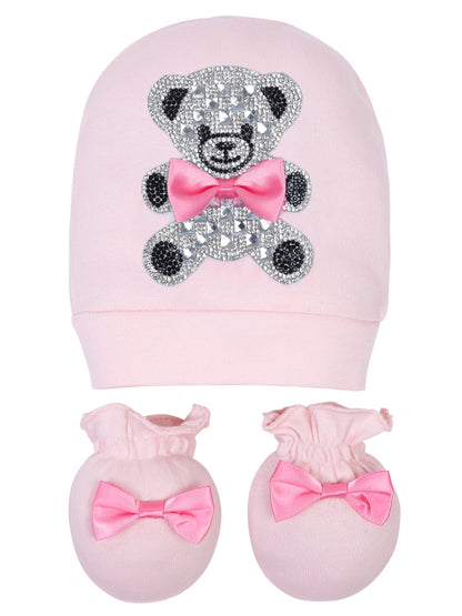 TINY MINY MEE PINK BOW TEADY BEAR SLEEPSUIT SET WITH SHOES-PINK