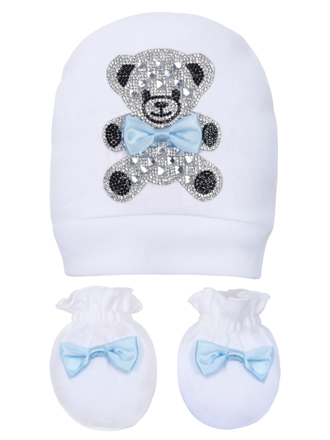 TINY MINY MEE BLUE BOW TEADY BEAR SLEEPSUIT SET WITH SHOES-WHITE