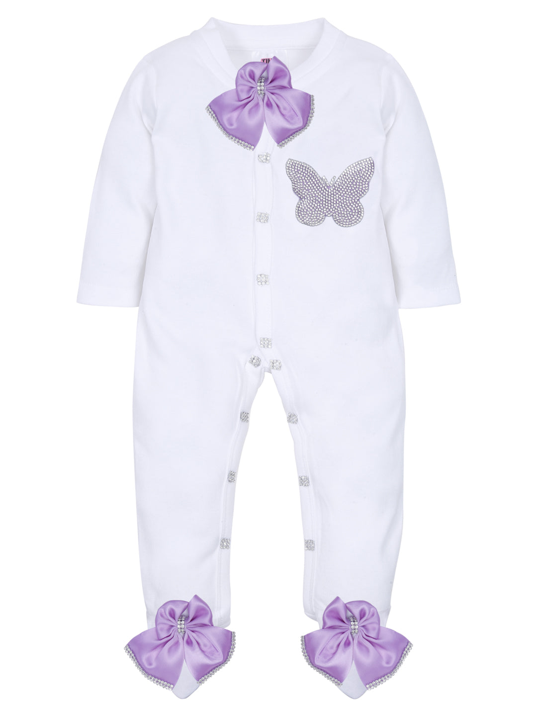 TINY MINY MEE LAVENDER BUTTERFLY SLEEPSUIT SET WITH SHOES-WHITE