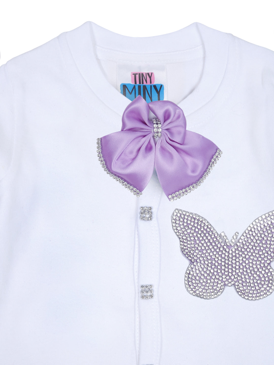 TINY MINY MEE LAVENDER BUTTERFLY SLEEPSUIT SET WITH SHOES-WHITE