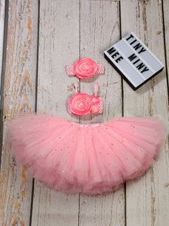 TINY MINY MEE PINK RUSH FLORAL TUTU SET-PINK