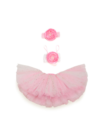 TINY MINY MEE PINK&WHITE FLORAL BLOOM TUTU SET-PINK&WHITE