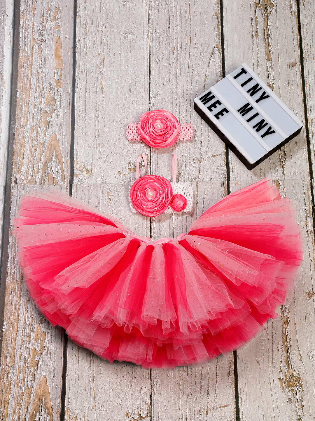 TINY MINY MEE NEON TOUCH BURN FLOWER TUTU SET-NEON PINK & PINK