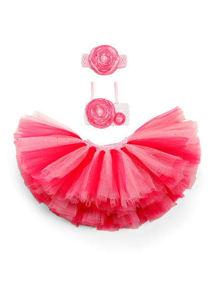 TINY MINY MEE NEON TOUCH BURN FLOWER TUTU SET-NEON PINK & PINK