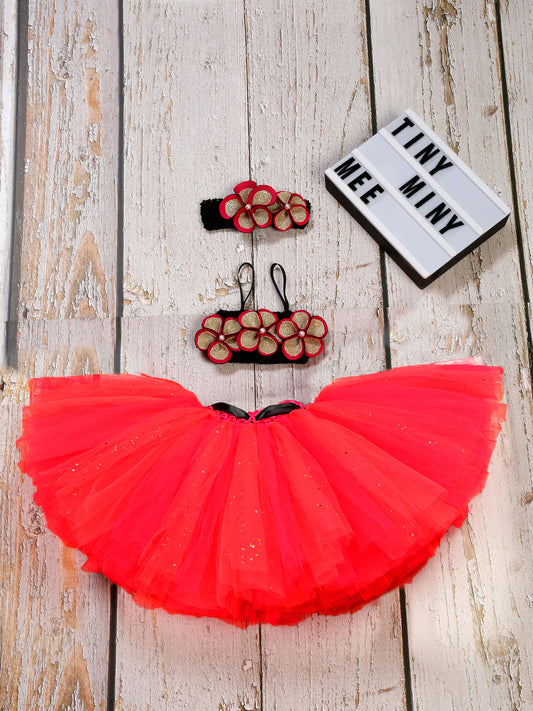 TINY MINY MEE NEON NECTOR DAFFODIL FLOWER TUTU SET - NEON PINK &ORANGE